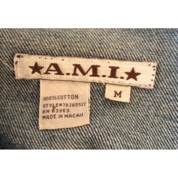 AMI Vintage Womens M Denim Jean Trucker Jacket Embroidered Coat Size M - Picture 7 of 7